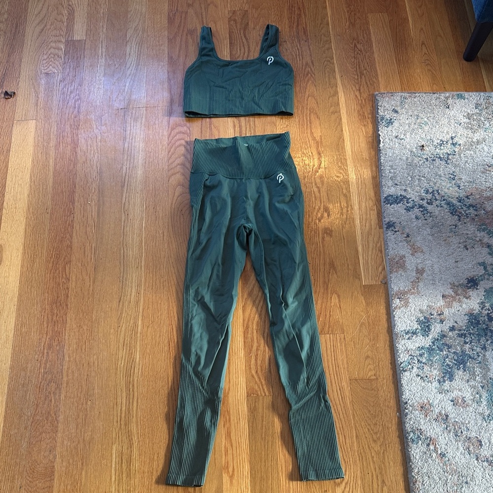 Peloton Olive Green Leggings and Top Set
